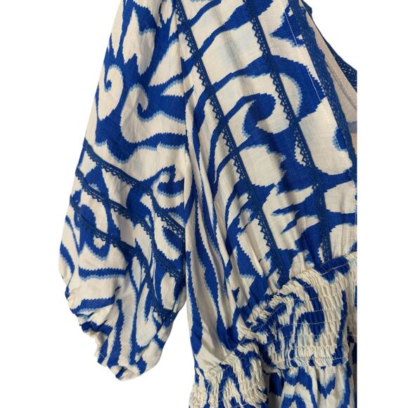 Umgee Dress Blue White V-Neck Whimsical Dainty Boho Chic Bohemian Lace Large - Picture 6 of 12